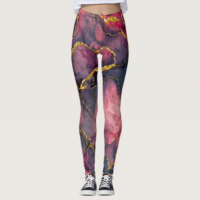 Leggings aus niedlich rosa Marmor (Vorderseite)