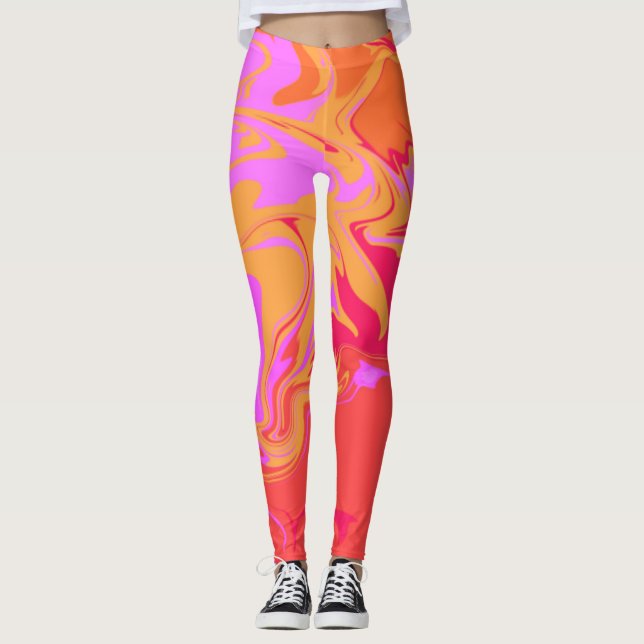 Leggings aus rosa und orangefarbenem Marmor (Vorderseite)