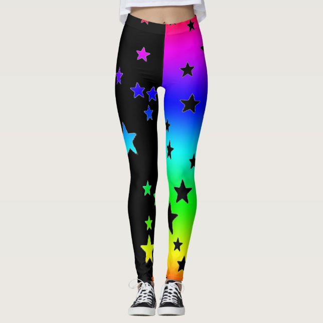 Leggings aus schwarzen und Regenbogenfarben (Vorderseite)