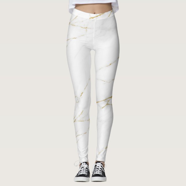 Leggings aus weißem Marmor und Gold (Vorderseite)