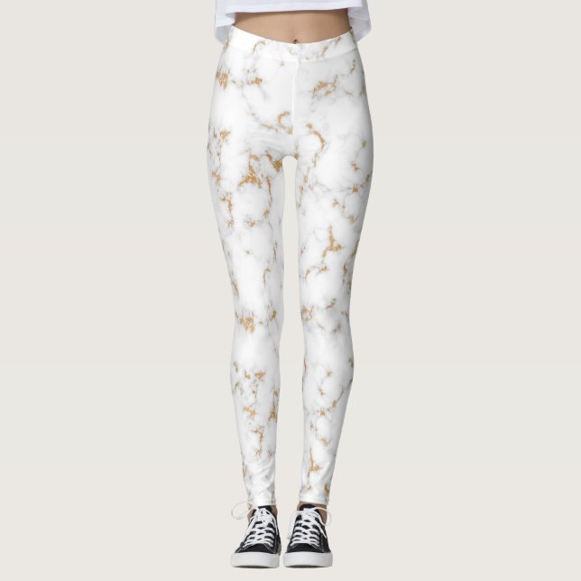 Leggings aus weißem und goldfarbenem Marmor (Vorderseite)