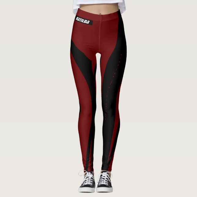 Leggings-Black Maroon Red Leggings (Vorderseite)