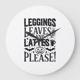 Leggings Blätter Lattes Halloween Herbst Kaffee De Große Wanduhr