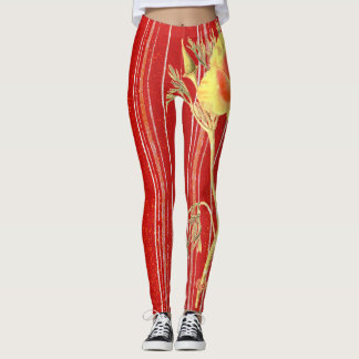 Leggings BLUME STRIPES POPPIES, ROT STRIPED