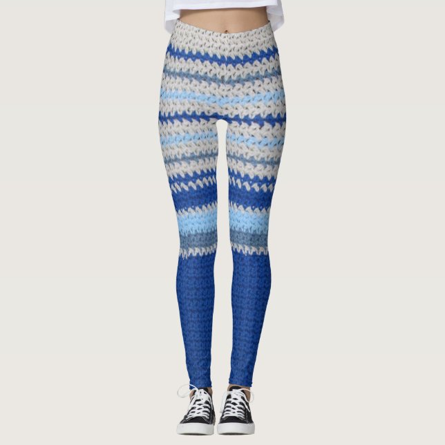 Leggings - Crochet Streifen in blau (Vorderseite)