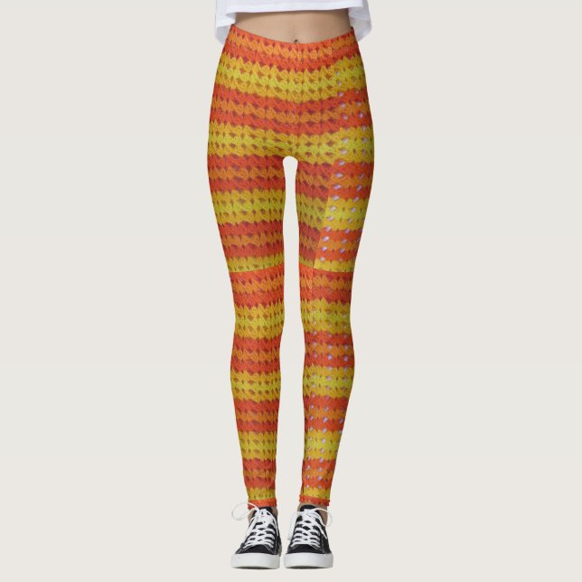 Leggings - Crochet Stripes in Orange und Gelb (Vorderseite)