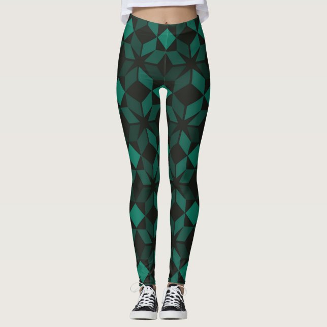 Leggings der grünen Geometrie (Vorderseite)
