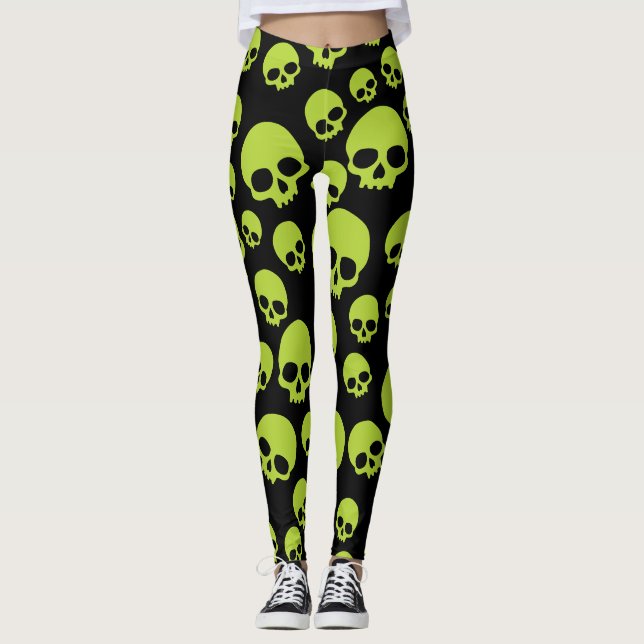 Leggings des Giftgrün-Random-Skulls (Vorderseite)