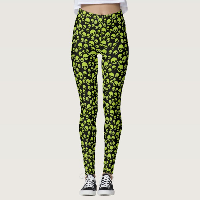 Leggings des Giftgrün-Random-Skulls (Vorderseite)