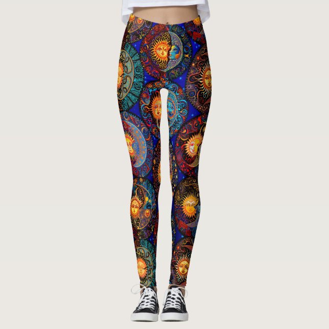 Leggings des kosmischen Traums: Sonne und Mond Leg (Vorderseite)