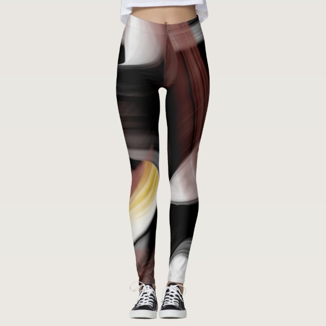 Leggings Fitness Abstrakt Art Black Powdery (Vorderseite)