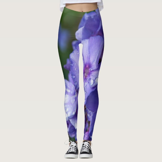 Leggings Fleur Violet mit Morgenrosen (Vorderseite)