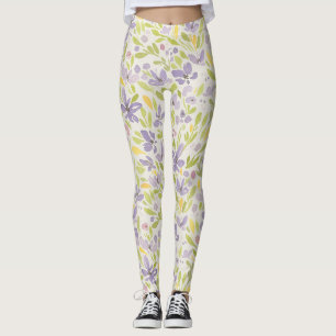 Leggings für Blumenmuster von Lavendel und Grünem 