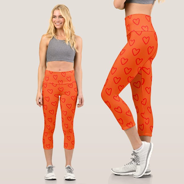 Leggings für coole, helle Orangefarbene rote Herze (Von Creator hochgeladen)