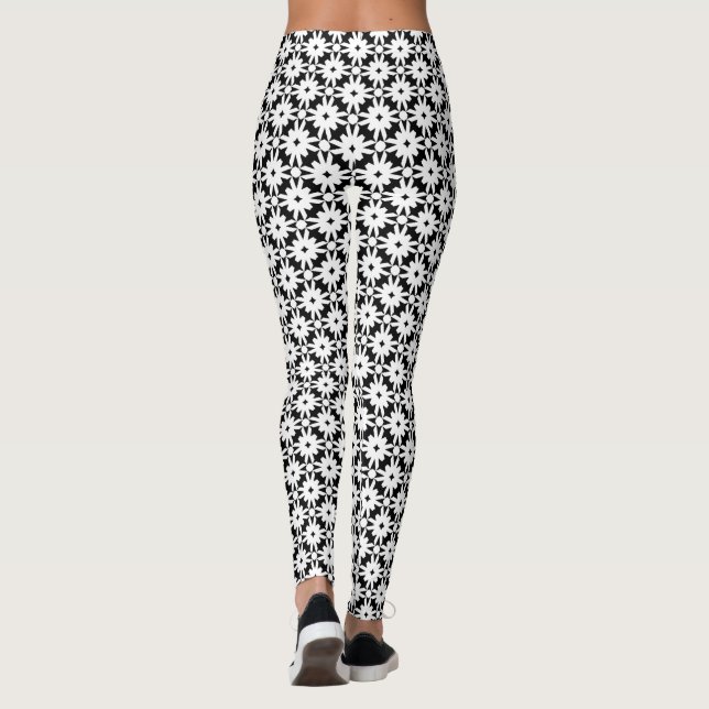 Leggings für die Schwarz-weiße Blume (Rückseite)