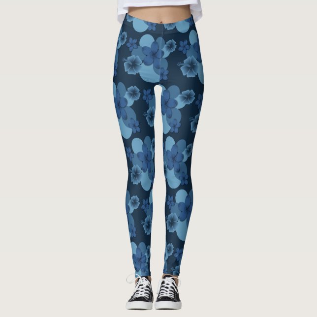 Leggings für die tropische Blume von Navy Denim (Vorderseite)