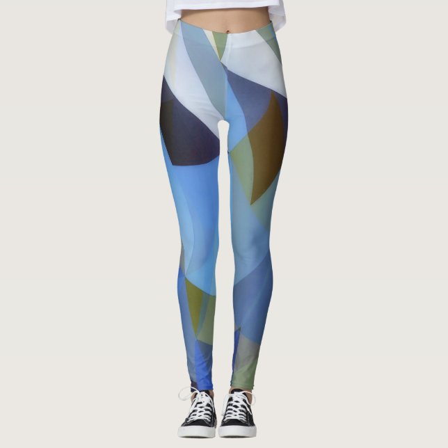 Leggings für geometrische Abstrakte blaue grüne Ku (Vorderseite)