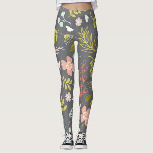 Leggings für Holzkohle, Kalkgrün und Korallenprint