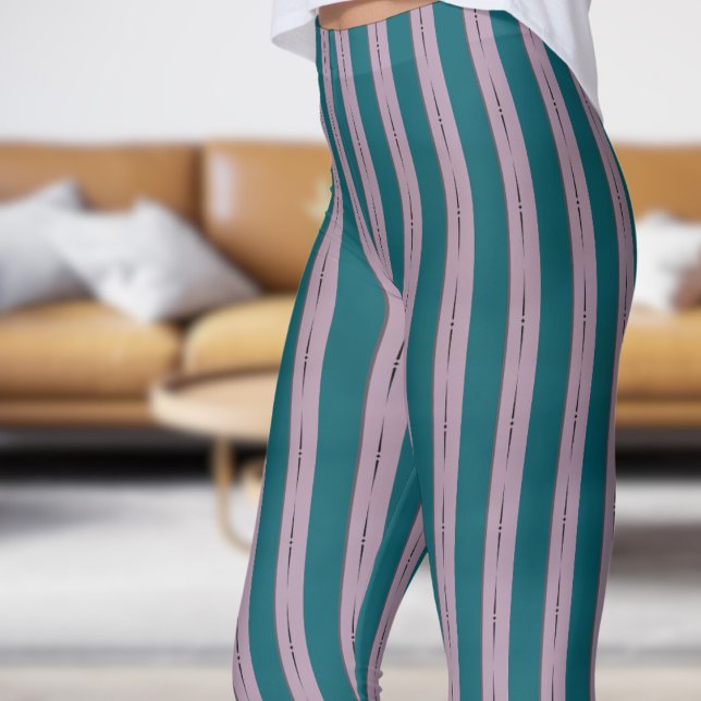 Leggings für klassische dunkle Aquamarine und rosa (Classic Dark Teal and Pink Strip Pattern Leggings)