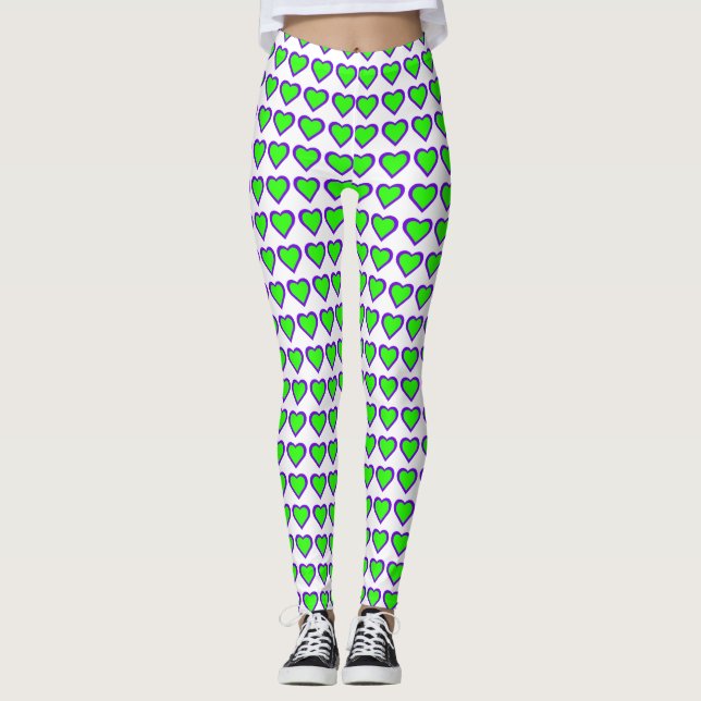 Leggings für lila und grüne Herzen (Vorderseite)