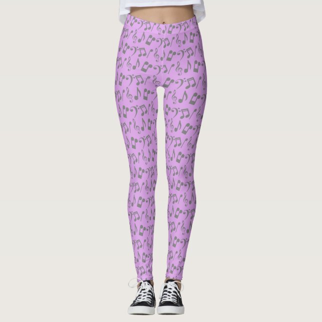 Leggings für lila und Silberne Musiknote (Vorderseite)