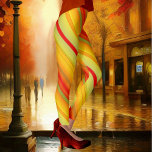 Leggings für mehrfarbige Stripteppiche Designer<br><div class="desc">Leggings mit festlich gestreiftem Muster in warmen Rot,  Orange,  Grün und Gelb.</div>