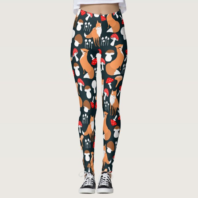 Leggings für niedliche Fuchs und Pilze (Vorderseite)