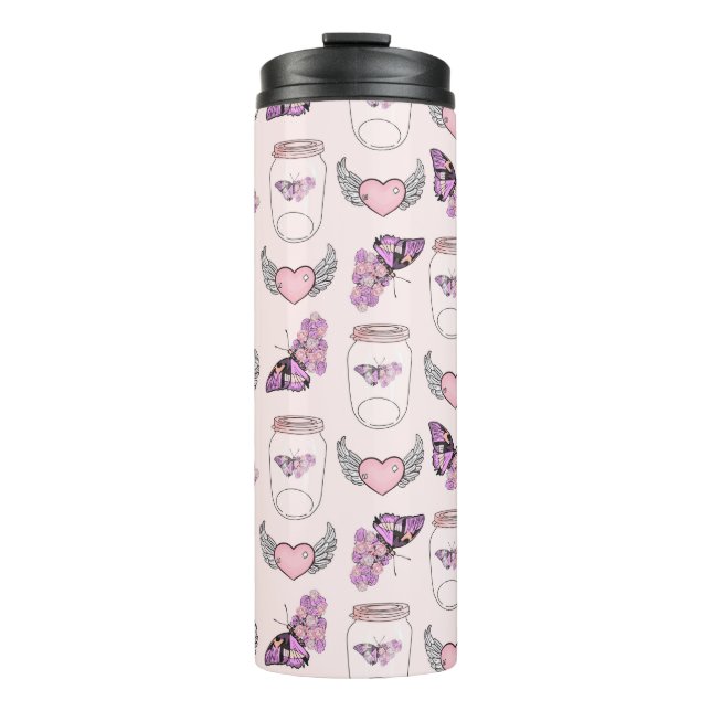 Leggings für romantische Butterfly und Herzschritt Thermosbecher (Vorderseite)