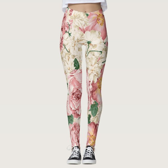 Leggings für Vintage Peonings und Hydrangeas (Vorderseite)
