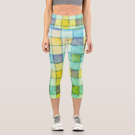 Leggings: Gelb, blau, grün Gingham Capri Leggings