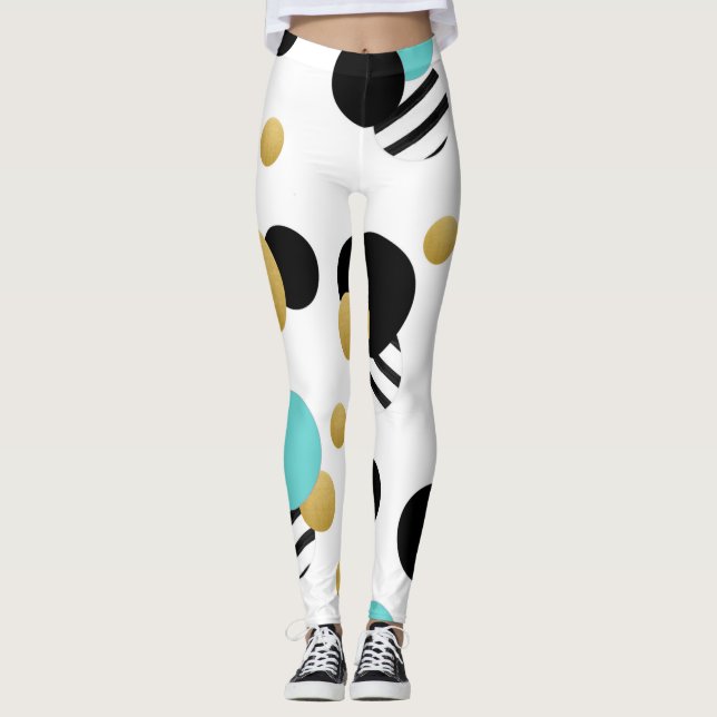 Leggings: Gold und hellblaue Kreise Leggings (Vorderseite)