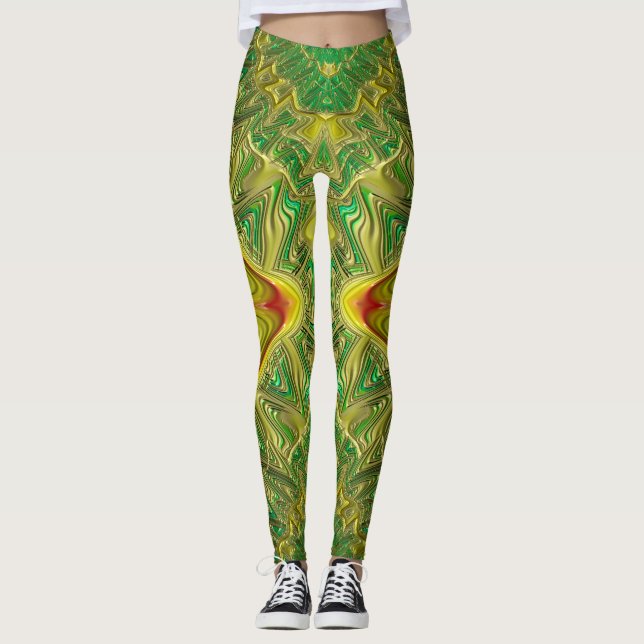 Leggings ~green gold Red Christmas (Vorderseite)