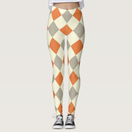 Leggings HARLEQUIN PATTERN ORANGE AND GRAU