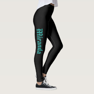 Leggings Ihr Name Black Turquoise Script