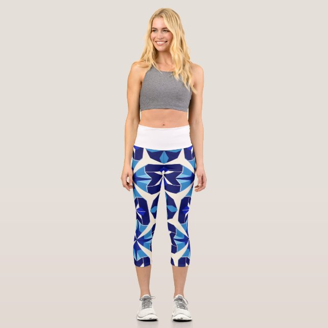 Leggings in Blautönen und Navy Blau. (Vorderseite)