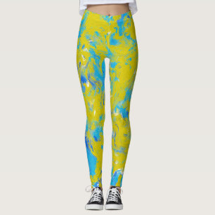 Leggings in den Wirbel Gelb, Blau und Weiß