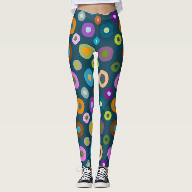 Leggings in farbenfrohen Punkten auf dunkelblau (Vorderseite)