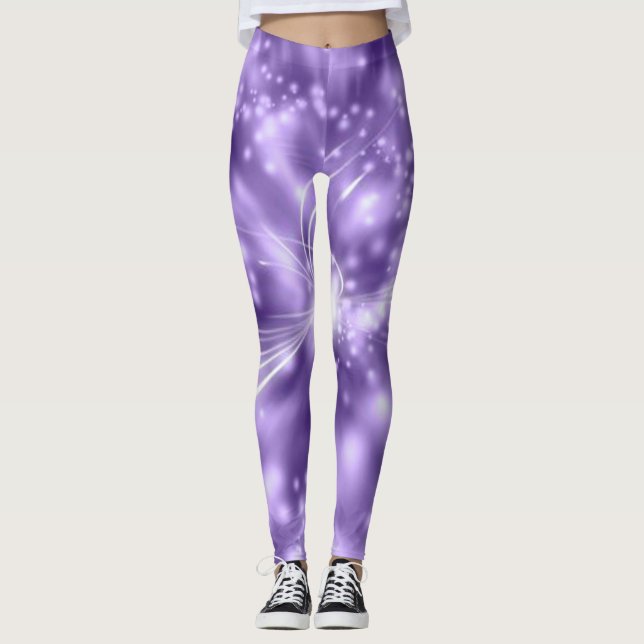 Leggings in lila/weiß mit Spandex/Polyester. (Vorderseite)