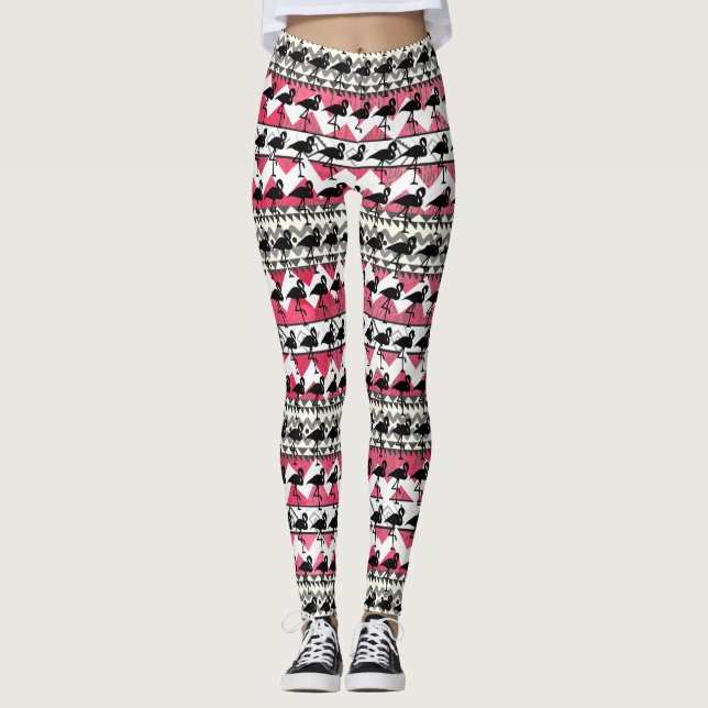 Leggings in rosa und schwarz Flamingo Aztec (Vorderseite)