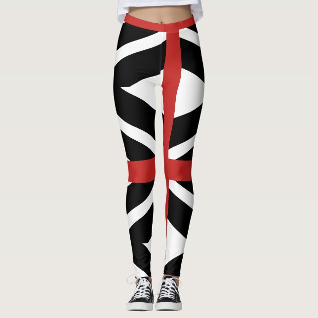 Leggings in Schwarz, Weiß und Rot. (Vorderseite)