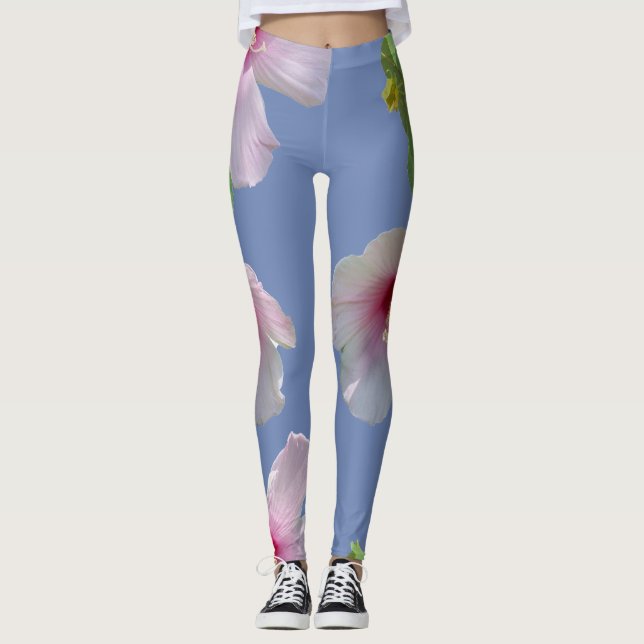 Leggings in zartem Rosa Hibiskus (Vorderseite)
