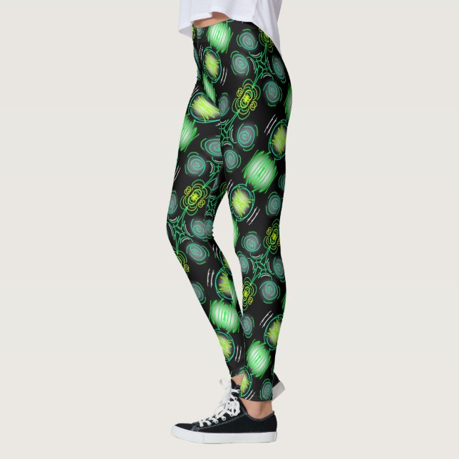 Leggings Jimette Grünes Design auf schwarz (Links)