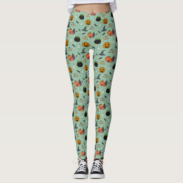Leggings, Kürbisbats, Whimsisches Halloween Design Leggings (Vorderseite)