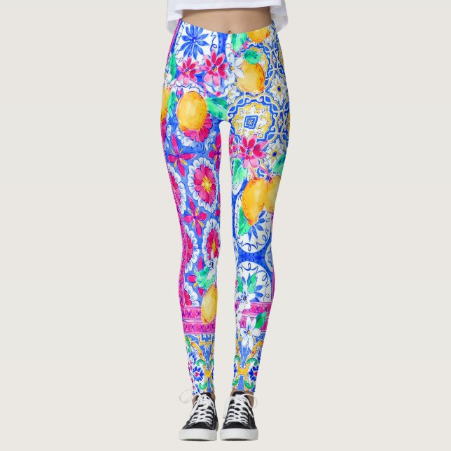 Leggings mediterraner Lemon und Tile Dolce Pattern (Vorderseite)