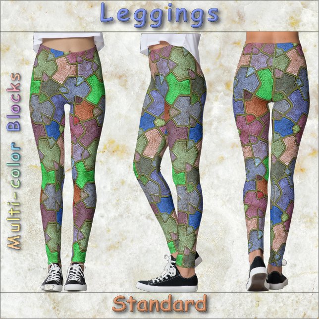 LEGGINGS - Mehrfarbige Blöcke - Standard (Multi-color blocks are featured on these standard Lggings. Very colorful! Nice gift, too!)