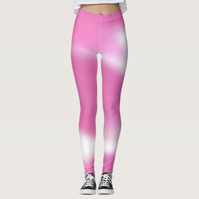 Leggings mit abstraktem rosa und weißem Design (Vorderseite)