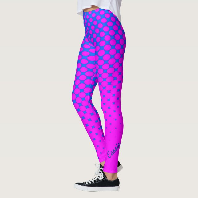 Leggings mit blau bis rosa glänzenden Mustern (Links)