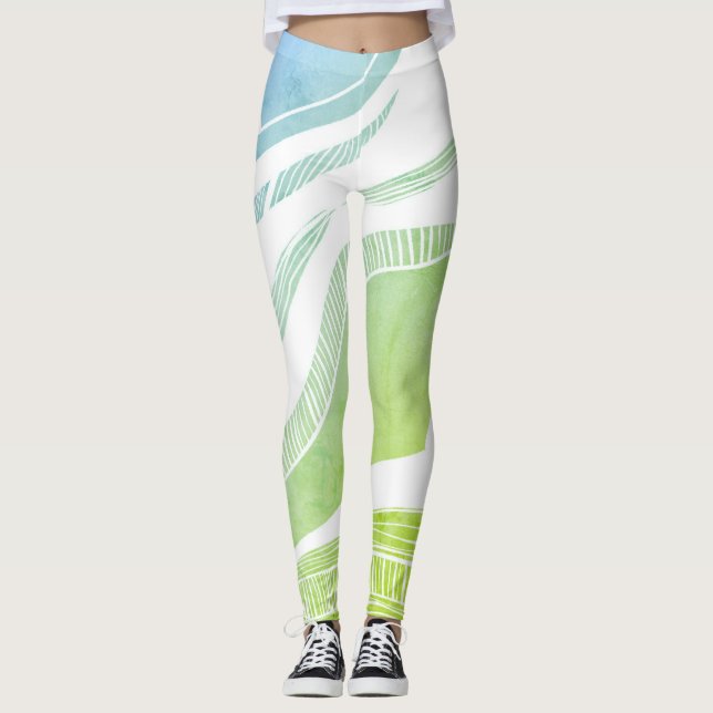Leggings mit blauem und grünem Wellenmuster (Vorderseite)