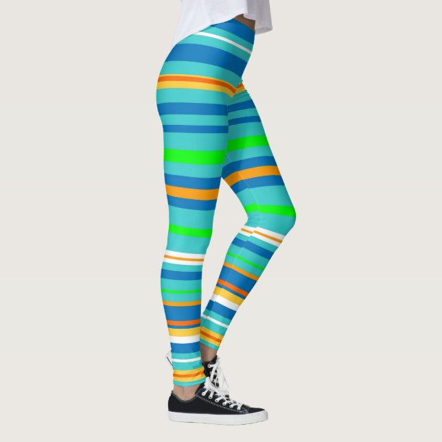 Leggings mit blaugrünem türkisfarbenem Streifen (Rechts)