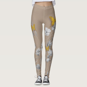 Leggings mit Blumen und Schmetterlingen aus Khaki